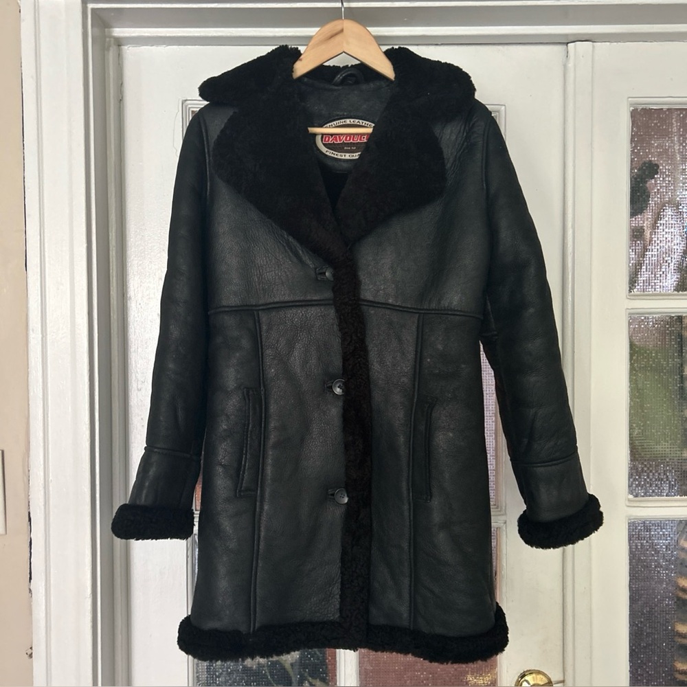 Walter Davoucci Black Leather Genuine Shearling Coat size xs / s